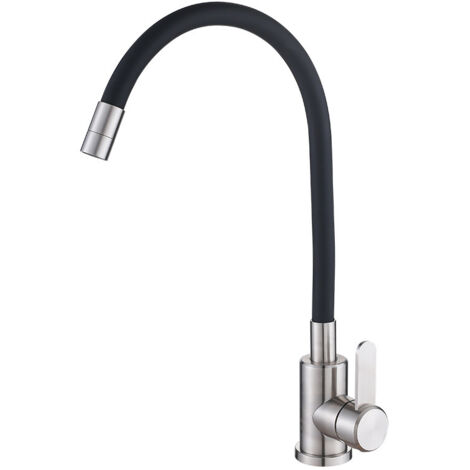 Robinet de Cuisine Flexible, Robinet D'évier de Cuisine Rotatif à 360 ° avec Tuyau en Silicone Pliable à Levier Unique en Alliage de Zinc et Valve en Céramique (1/4)