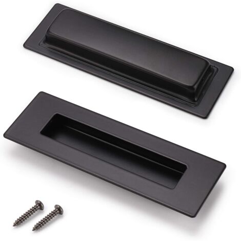 Poignée de meuble, Lot de 2 poignées de porte coulissantes rectangulaires en acier inoxydable noir (1/5)