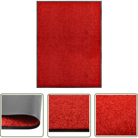 The Living Store Paillasson lavable Rouge 90x120 cm - Tapis D'entrée - Paillasson Extérieur - Paillasson Intérieur - Tapis Absorbant - Tapis Lave-linge (1/5)