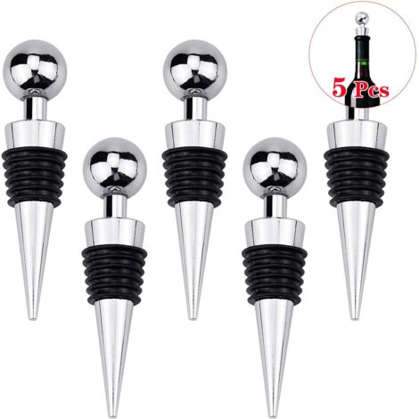 Ensemble de 5 bouchons à vin en acier inoxydable, bouchons de bouteille de boisson pour la collection de vin (1/5)