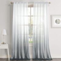 Rideaux Voilages Blanc Gris Ombre Sheer Dégradé Oeillets Sheer Élégant Fenêtre Décor Voile Salon Balcon Chambre 2 Panneaux 140X245cm