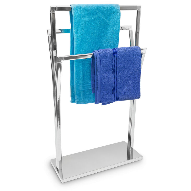 Relaxdays Handtuchständer geschwungen H x B x T: ca. 86 x 50 x 20 cm  freistehender Handtuchhalter in Edelstahl-Optik mit 3 Handtuchstangen als  Badehandtuchhalter und kleiner Kleiderbutler, silber