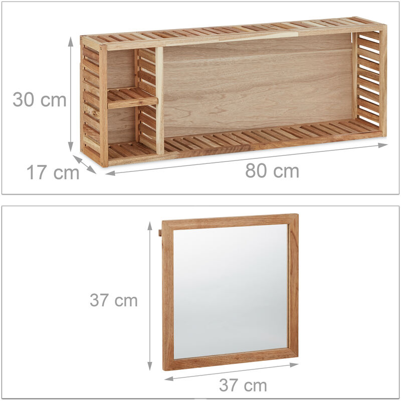 verschiebbar robuster Badschrank aus Walnuss Wandregal mit Spiegel Holzregal 