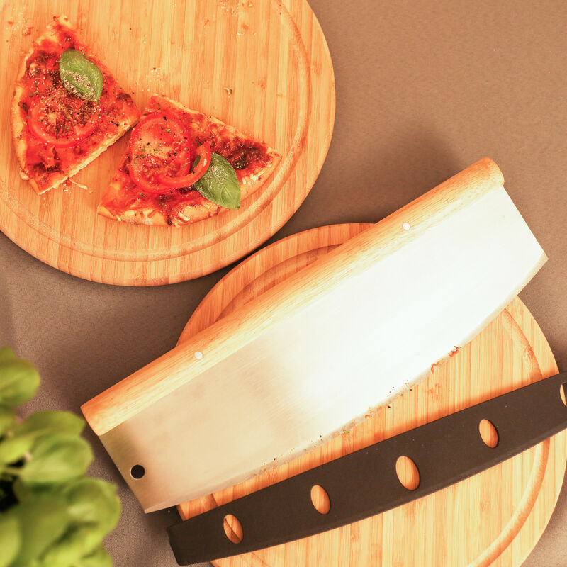 Pizzaschneider mit Holzgriff 35cm Pizza Wiegemesser Klingenwippe aus Edelstahl Pizzamesser Pizzaschneider mit Holzgriff 35cm Pizza Wiegemesser Klingenwippe aus Edelstahl Pizzamesser