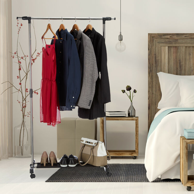 Relaxdays Kleiderständer Mit Rollen - Höhenverstellbarer Garderobenwagen Mit Ablage