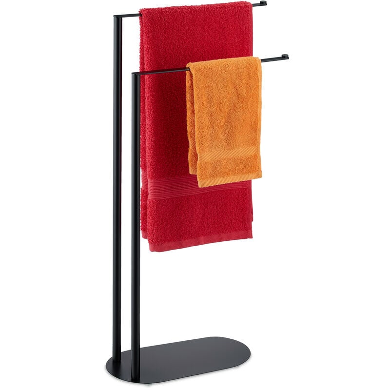 Relaxdays Handtuchständer, 2 Stangen, freistehend, Stahl, H x B x T: 77 x  40 x 18 cm, Duschtuchhalter fürs Bad, schwarz