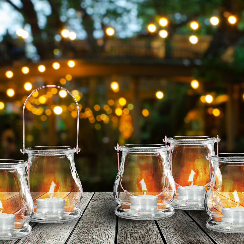 Relaxdays Windlicht, & Teelichthalter, Metall, x 12er aus Set, 10 Glas, Henkel mit innen außen, cm, HxD: transparent 8,5