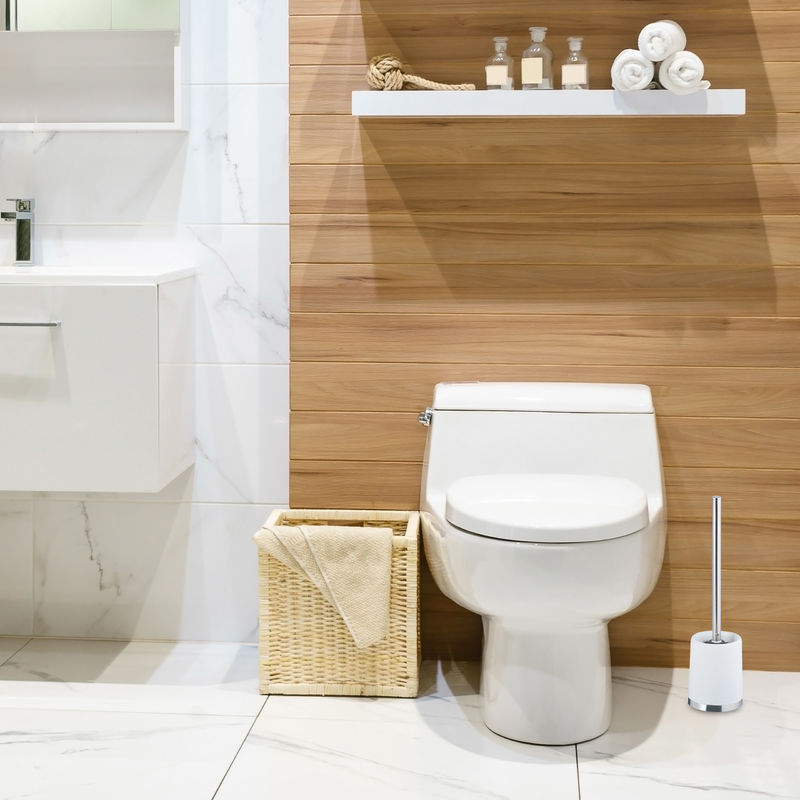 cm, Bürstenkopf, WC-Garnitur, weiß Kunststoff Toilettenbürste, Relaxdays stehend, wechselbarer mit WC-Bürstenhalter 37
