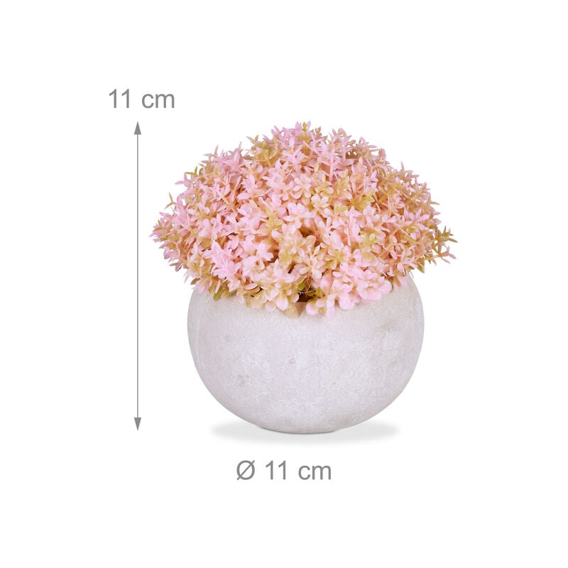 Relaxdays Kunstblumen rosa/grau im x Set 4er HxD: künstliche Tischdeko, Topf, schöne Kunstpflanze, 11 Pflanzen, 11 cm