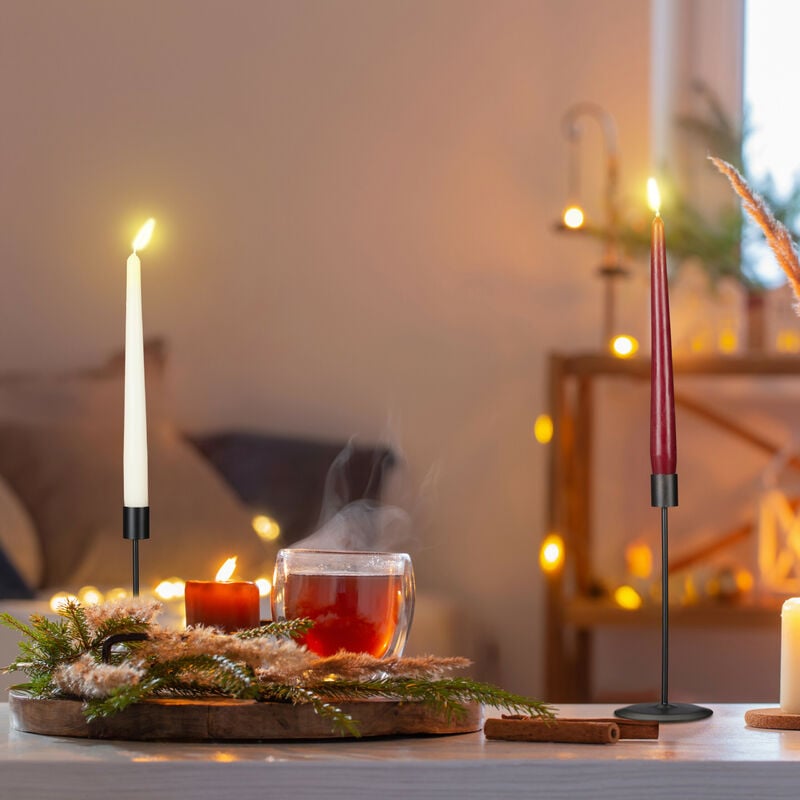 Relaxdays Kerzenständer, 2 Größen, Metall, für Stabkerzen, Deko-Kerzenhalter  für Wohnzimmer & Co., matte Optik, schwarz