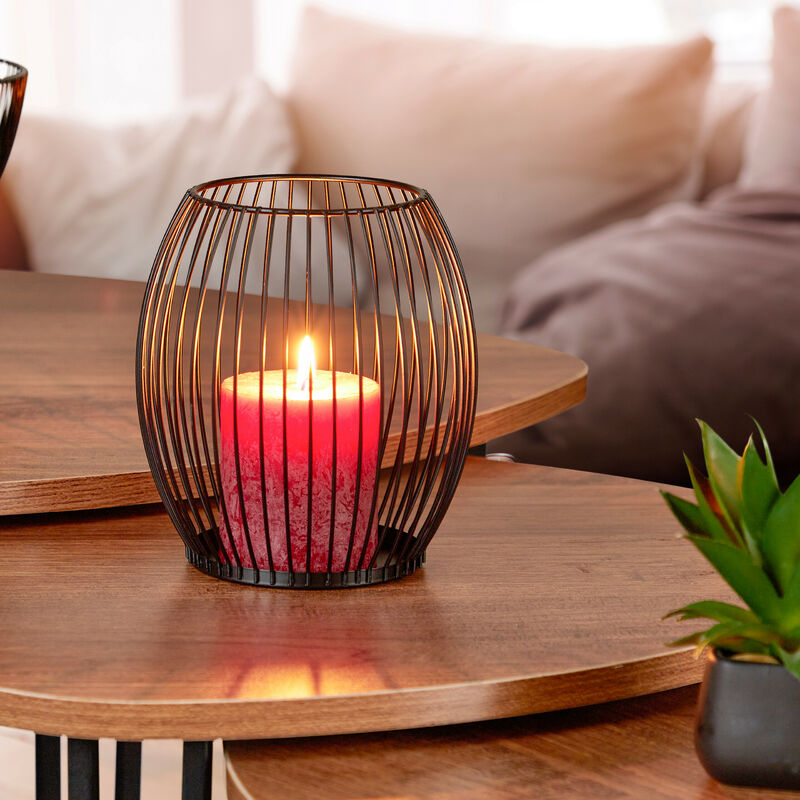 Relaxdays Kerzenständer, oval, Stumpenkerzen, Votiv- & Deko 2 Kerzenhalter, für Draht-Design, Metall, schwarz Größen