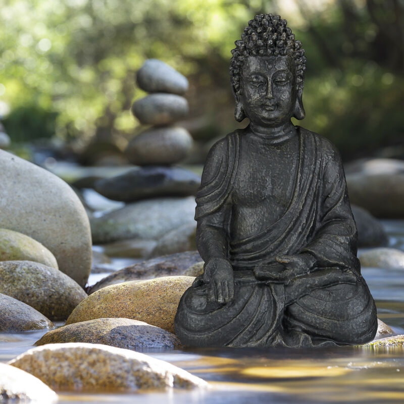 Buddha-Figur Für Garten & Wohnbereich – Wetterfest, Frostsicher, Aus Polyresin, Maße 61 X 40 X 37 Cm (gold)