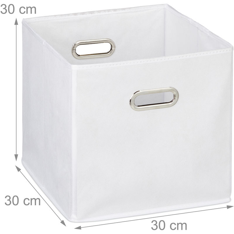 6 x Aufbewahrungsbox, Regalkorb ohne Deckel, Faltkiste mit Griff, Regalbox  faltbar, Stoffbox quadratisch, 30 cm, weiß
