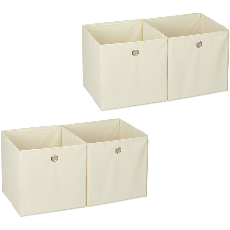 4 x Aufbewahrungsbox Stoff, quadratisch, Aufbewahrung für Regal, Stoffbox  in Würfelform, HxBxT: 30 x 30 x 30 cm, beige