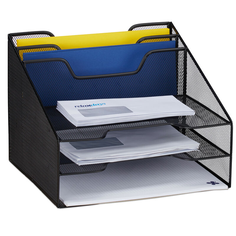 Relaxdays Dokumentenablage, Tischorganizer mit 5 Fächern, Metall,  Dokumentenhalter & Briefablage, 24x32x29 cm, schwarz