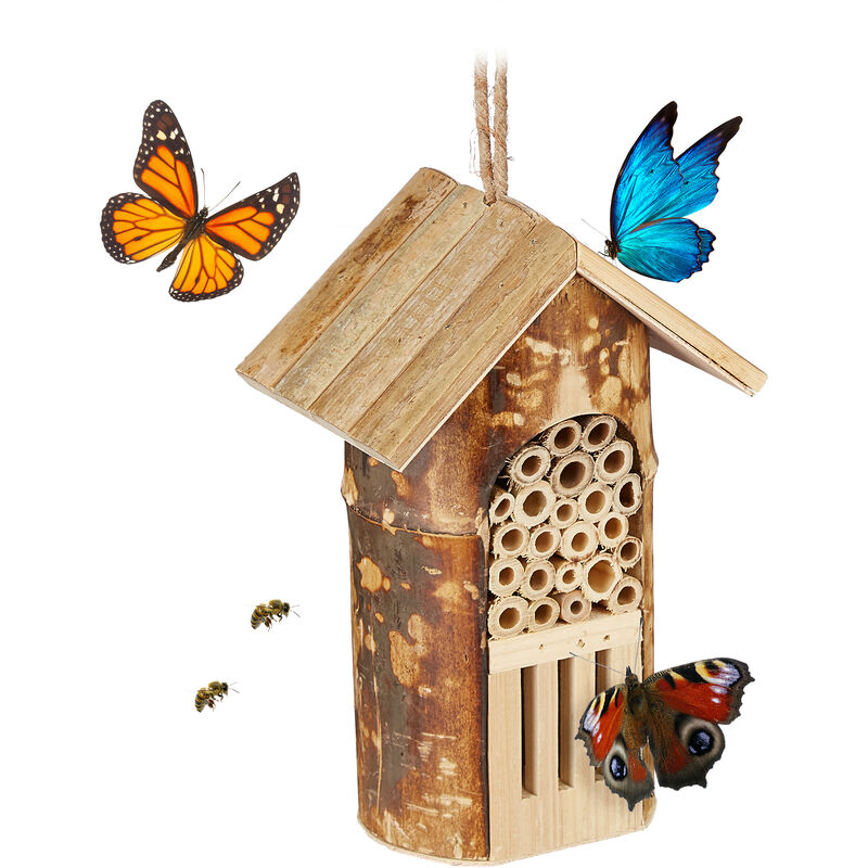 Relaxdays Insektenhotel, Nisthilfe Wildbienen & Schmetterlinge, hängend o.  stehend, Garten, HBT: 20 x 13,5 x 10cm, natur