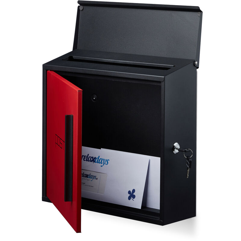 mit Zwei Schlüsseln abschließbar und mit Zeitungsfach Relaxdays Briefkasten modern zweifarbig Schwarz/Rot weiß/rot