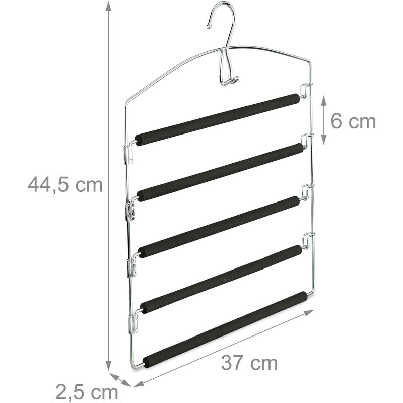 Metall Hosenkleiderbügel mehrfach gepolstert Relaxdays Hosenbügel platzsparend silber/schwarz HBT: 44,5x37x2,7 cm