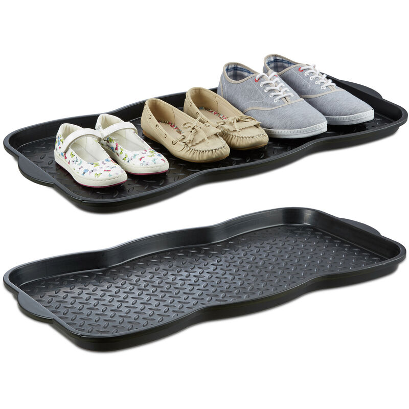 2x Schuhabtropfschale groß, Kunststoff Schuhablage für 6 Schuhe, Profil  Schmutzfang, HxBxT: 3 x 75 x 38 cm, schwarz