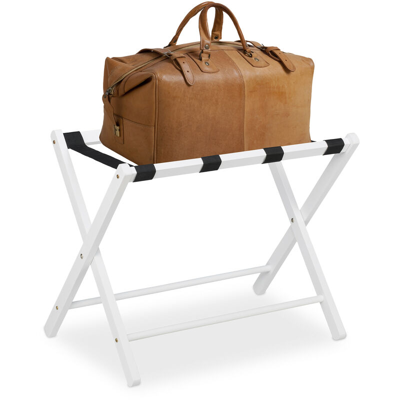 Relaxdays Kofferständer klappbar, Holz Gepäckablage, HBT: 54,5 x 66 x 44  cm, Kofferhocker für Hotel & Zuhause, weiß