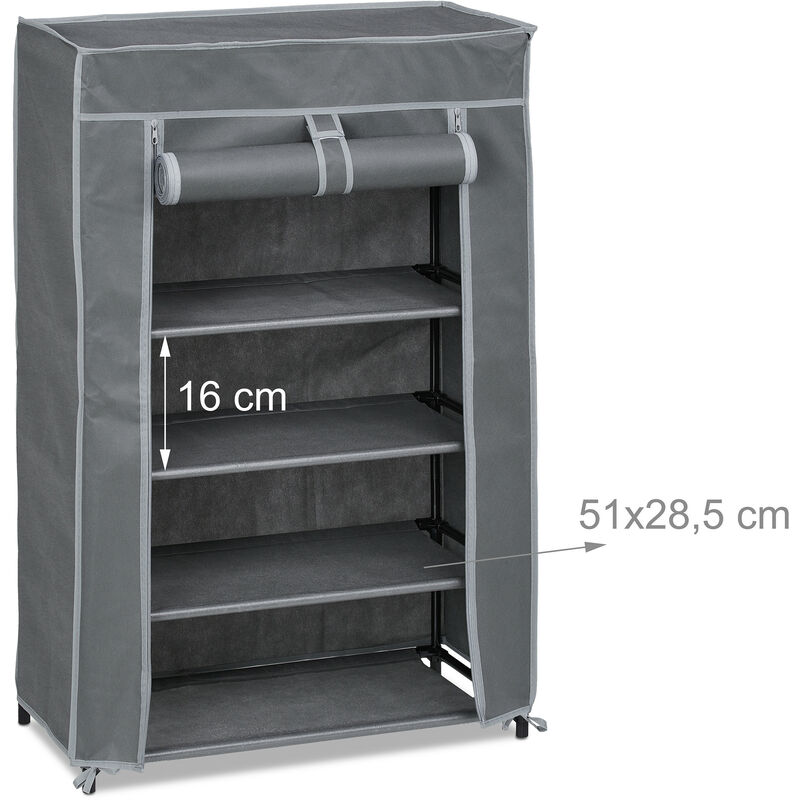 Relaxdays Schuhschrank Für 30 Paar Schuhe | Anthrazit, 168x61x31,5 Cm, Magnetische Türen | Stoffschrank Mit Stecksystem, Einfach Aufzubauen