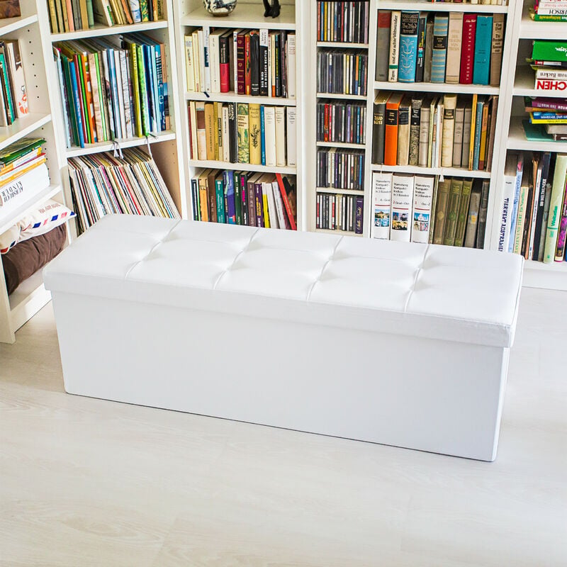 weiß Relaxdays Faltbare Sitzbank HxBxT 38 x 114 x 38 cm Aufbewahrungsbox mit Stauraum XL Kunstleder Sitztruhe