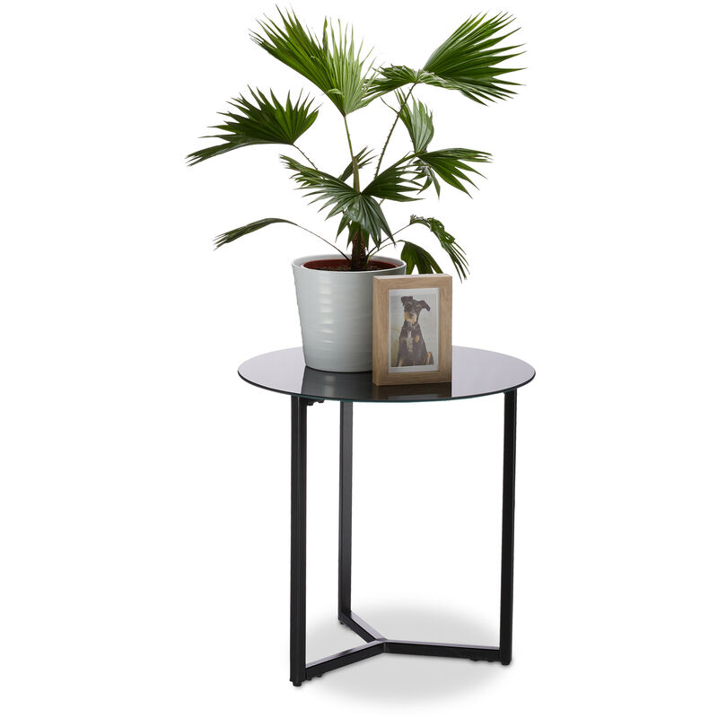 Standard Relaxdays dekorativer Loungetisch HxBxT: 53 x 43 x 43 cm Schwarz Runder Beistelltisch aus Glas und Edelstahl
