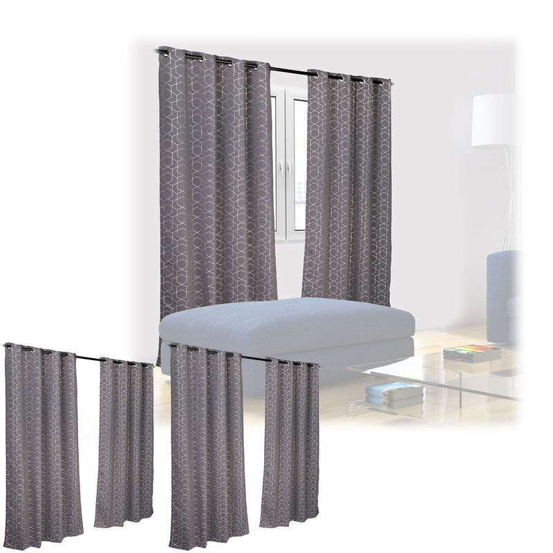 6 x Muster, Ösenvorhang mit grau-silber Verdunkelungsvorhänge Vorhang, blickdicht, lichtundurchlässig, 245x135 cm, HxB