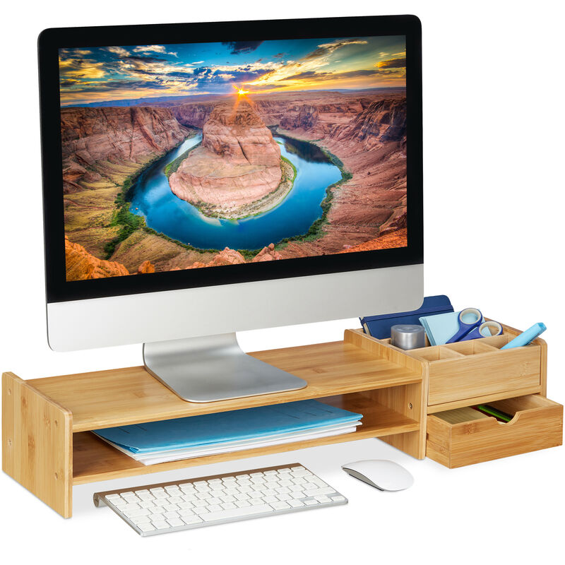 Relaxdays Monitorständer Bambus, Bildschirmerhöhung für