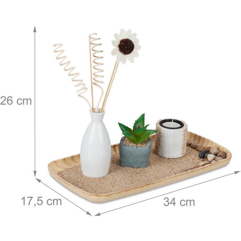 Relaxdays Teelichthalter-Set Mit Tablett & Steinen, 30 Cm Lang, Schwarz-gold – Deko Für Zuhause