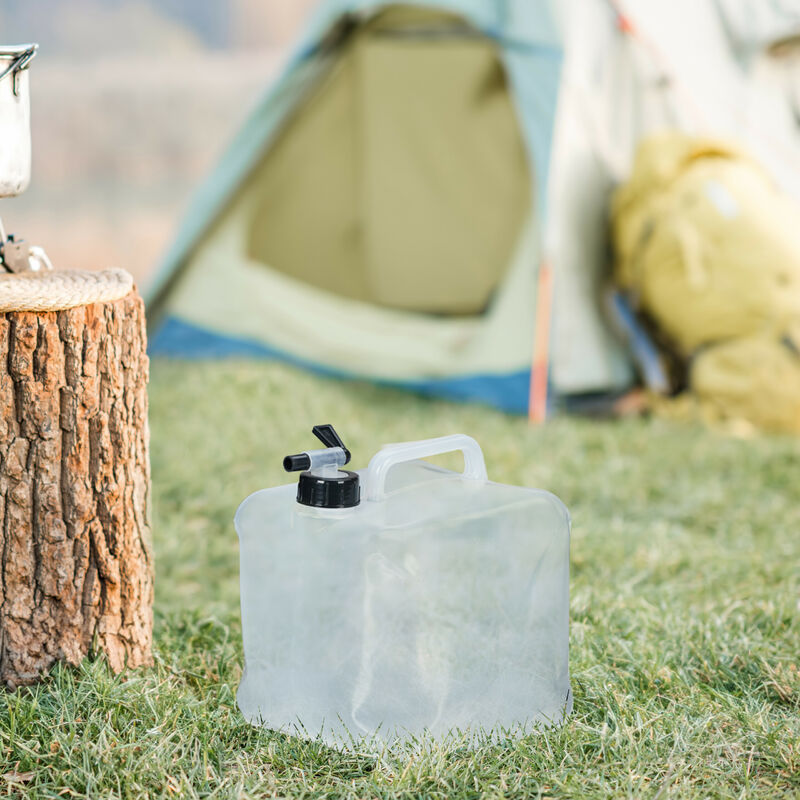 Relaxdays faltbarer Wasserkanister 4er Set, 20 l, Faltkanister mit Hahn,  BPA-frei, lebensmittelecht, transparent/schwarz