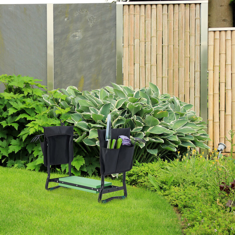 Relaxdays Kniebank für Gartenarbeit, klappbar, gepolstert, gelenkschonende  Kniehilfe, Taschen, bis 150kg, schwarz/grün