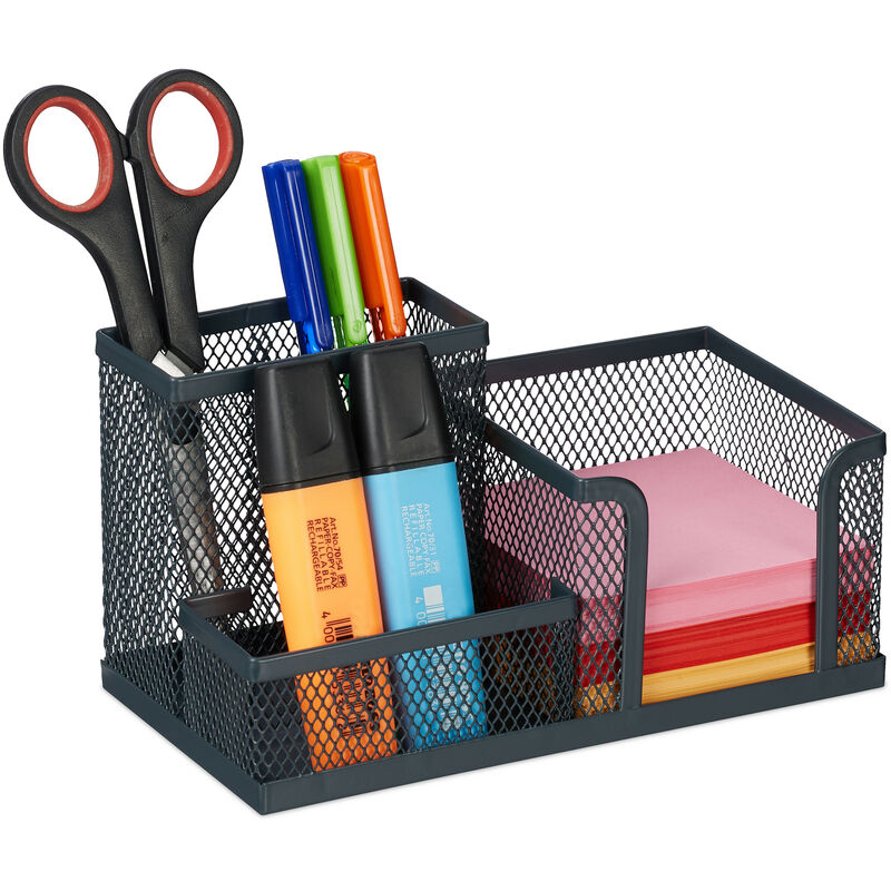 Relaxdays Schreibtisch-Organizer, 3 Fächer, Mesh-Design, Metall, HBT 10 x  18,5 x 9,5 cm, Ordnungsbox für Büro, anthrazit