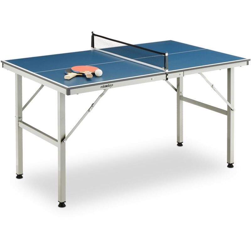 Relaxdays Tischtennisplatte Indoor, 72 Netz, Bewegung, cm, teilbar, blau Spaß HxBxT: & x mit Tischtennistisch x 76 125