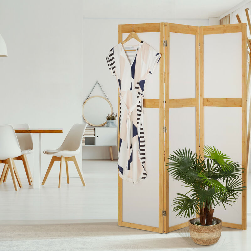 Relaxdays Paravent 3-teilig, 170x120 Cm, Raumtrenner Aus Holz & Kunststoff – Faltbar, Hellbraun