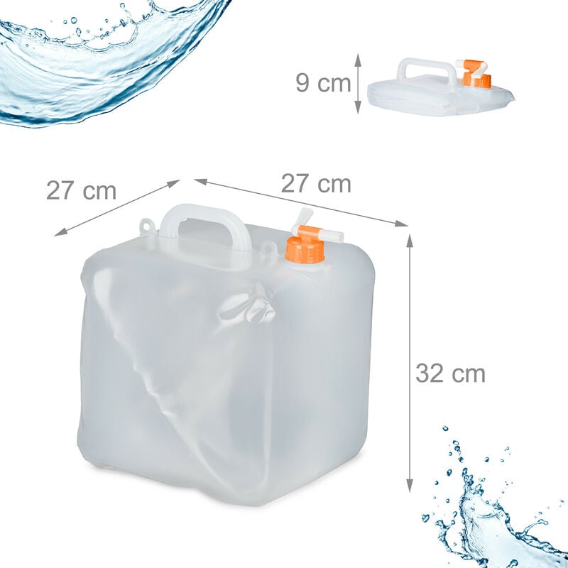 Relaxdays faltbarer Wasserkanister, 4er Set, 20 l, Wasserbehälter mit  Zapfhahn & Tragegurt, BPA-frei, transparent/orange