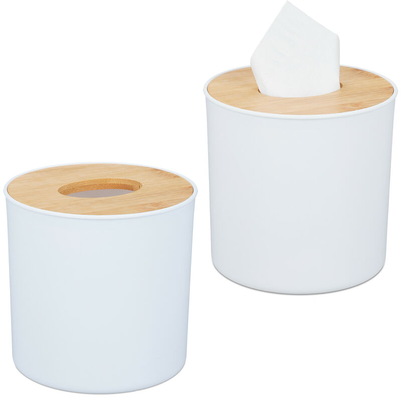 2 x Tücherbox mit Deckel aus Bambus, fürs Bad, modernes Design, Kunststoff,  Taschentuchbox, HBT 10x23x13 cm