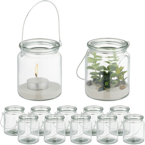 Relaxdays windlicht glas, set van 12, binnen en buiten, 10 cm hoog