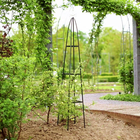 6x Rankturm, Garten Obelisk, freistehende Rankhilfe fr Kletterpflanzen,  Ranksule, Metall, HBT 192 x 35 x 35 cm, grn