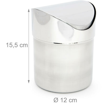 Relaxdays Tischmülleimer Edelstahl mit Schwingdeckel HxD 15,5 x 12 cm  Tischabfallbehälter aus glänzendem Metall für