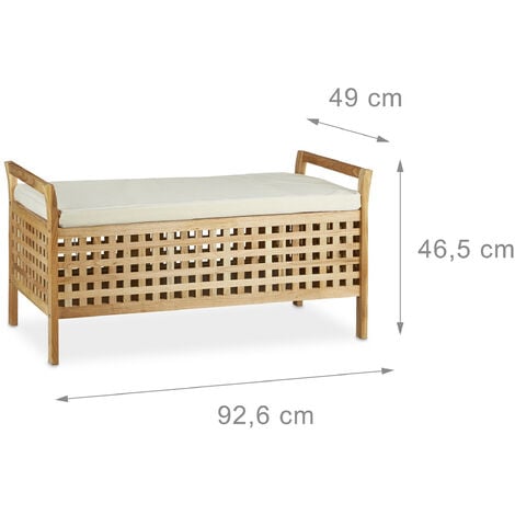 Relaxdays Sitzbank mit Stauraum, HxBxT:46,5x92,6x49cm, Holz, Sitzkommode mit Leinenauflage, natur/weiß
