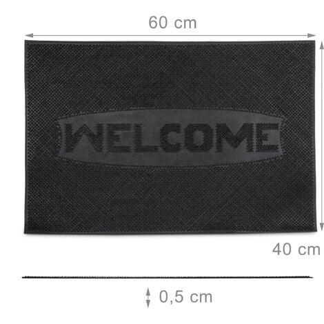 Relaxdays Fußmatte WELCOME, BxT: 60x40 cm, 100% Gummi, Anti-Rutsch, Schmutzfangmatte, Outdoor Eingangsmatte, schwarz