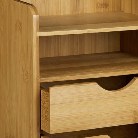 Relaxdays Schreibtisch-Organizer, 2 Ablagen, 2 Schubladen, HBT: 21 x 20 x 13cm, Briefablage fürs Büro, Bambus, natur