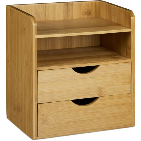 Relaxdays Schreibtisch-Organizer, 2 Ablagen, 2 Schubladen, HBT: 21 x 20 x 13cm, Briefablage fürs Büro, Bambus, natur