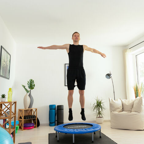 Relaxdays Trampolin Faltbar, Indoor, Fitness H X B X T: 22 X 95 X 95 Cm Maximalbelastung 100 Kg Blau Schwarz