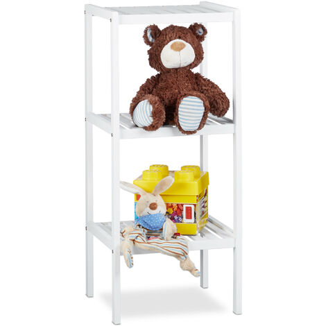 Relaxdays Bambus Badregal, 3 Ablageflächen, Holzregal, Standregal, Bambusregal, Küchenregal, HBT 80 x 34,5 x 33 cm, weiß