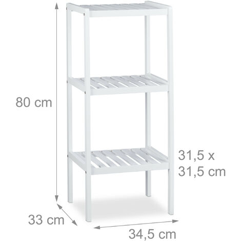 Relaxdays Bambus Badregal, 3 Ablageflächen, Holzregal, Standregal, Bambusregal, Küchenregal, HBT 80 x 34,5 x 33 cm, weiß