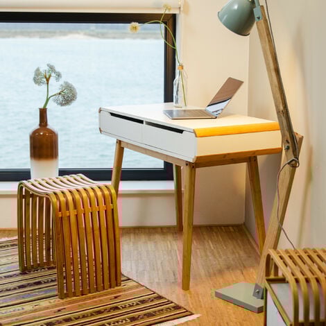 Relaxdays Schreibtisch mit Schubladen, Nordisches Design Schminktisch, Kinderschreibtisch HxBxT: 73 x 100 x 45 cm, weiß