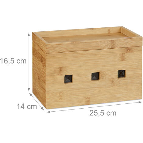 Relaxdays Kabelbox Bambus, Multi Ladestation Holz, Kabelmanagement Schreibtisch, H x B x T: 16,5 x 25,5 x 14 cm, natur