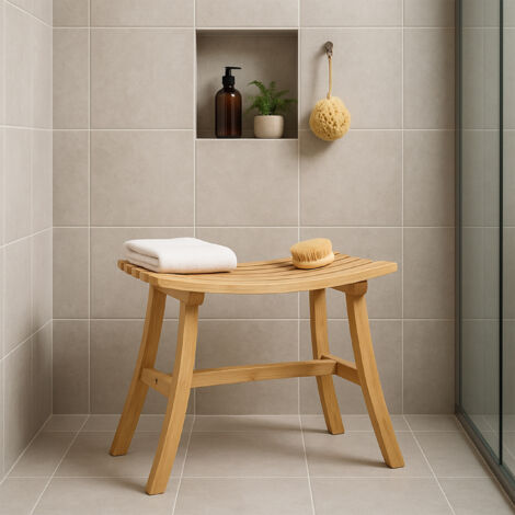 Badhocker Bambus Mit Ablage 45,5 X 48 X 25 Cm - Sitzhocker Natur Fr Bad &  Flur, Bis 150 Kg Relaxdays Badhocker
